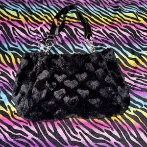 SHEIN Black Faux Fur with hearts